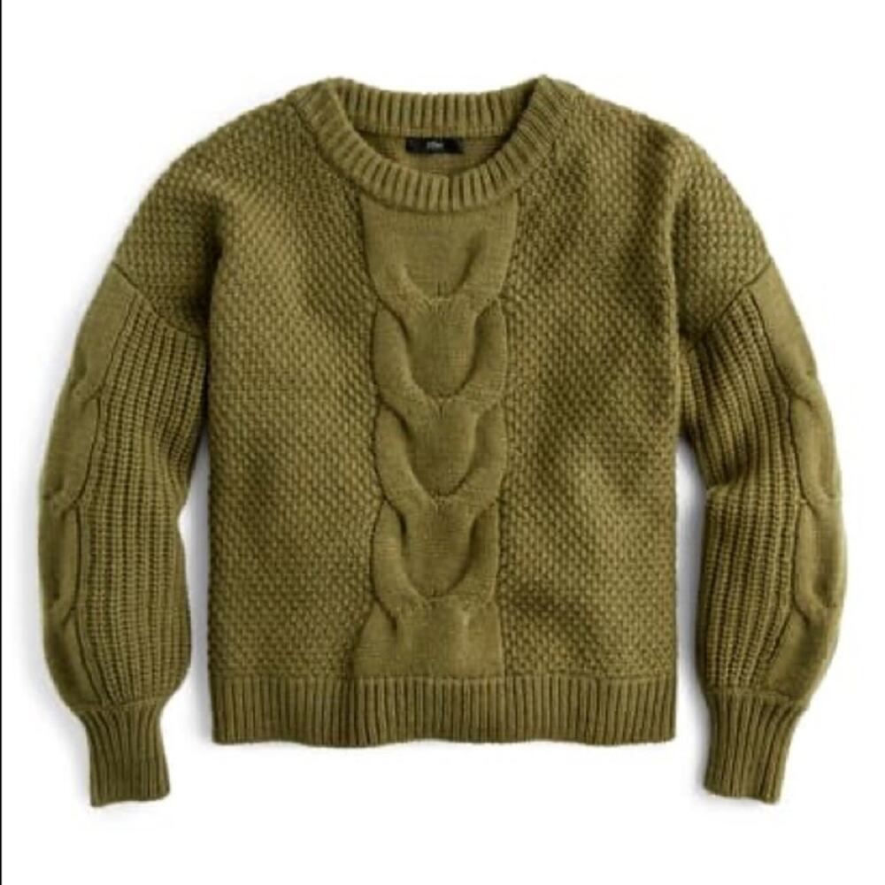 J. Crew Cable Knit Balloon Sleeve Sweater.